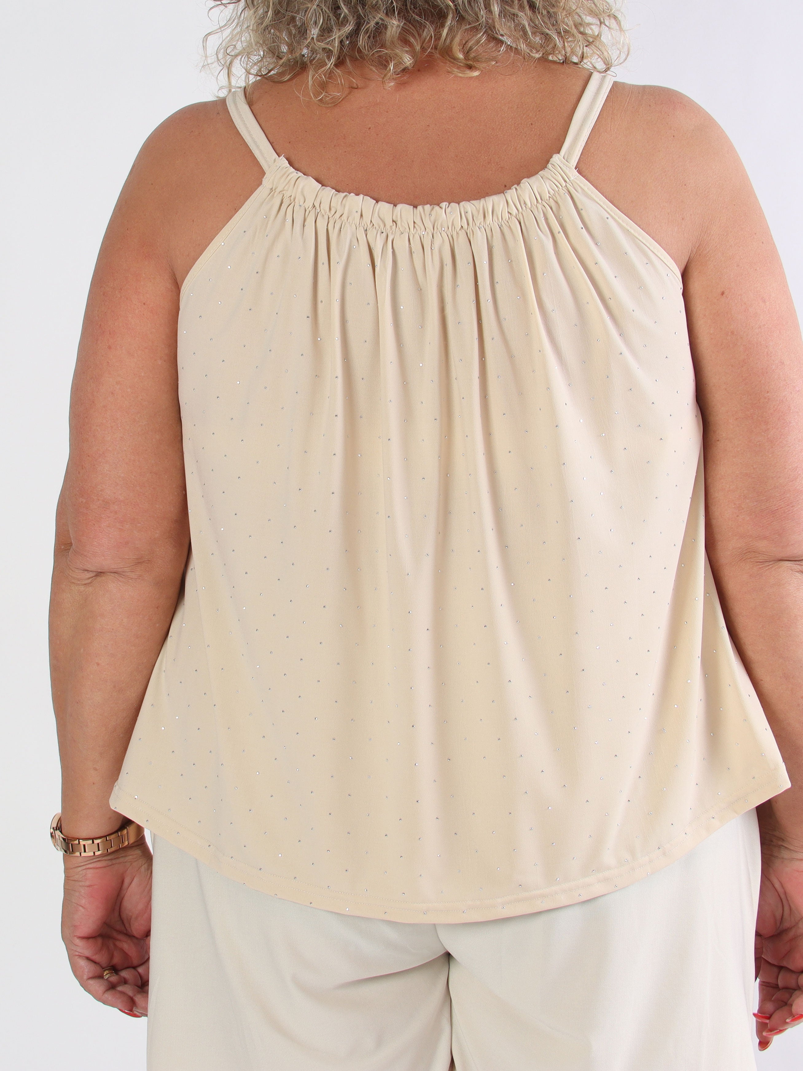 Sunlove Crystal Top - Ensfarvet plus size elastisk top med similisten